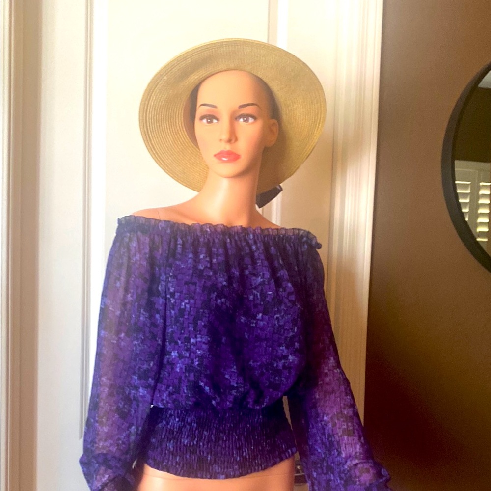 Charter Club Purple Ruffled Off-the-Shoulder Blouse. Size 8